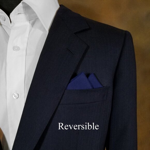 New - Dark Blue Cotton Pre-Folded Pocket Square Handkerchief Insert - Picture 2 of 7